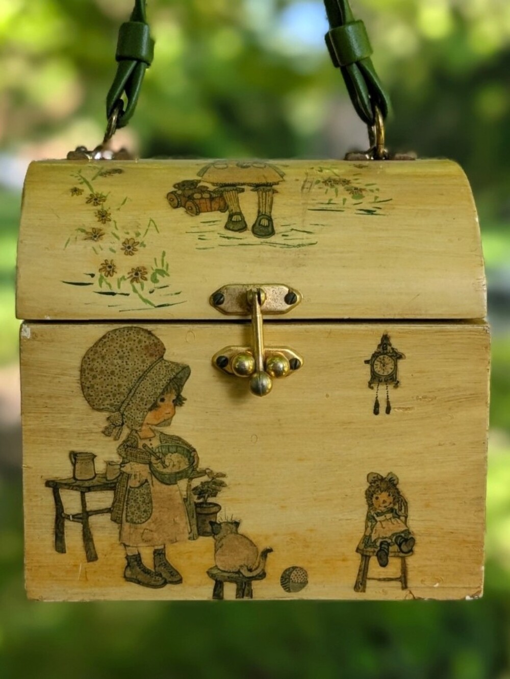 Vintage Holly Hobbie Decoupage Handmade Box Bag Purse 1970